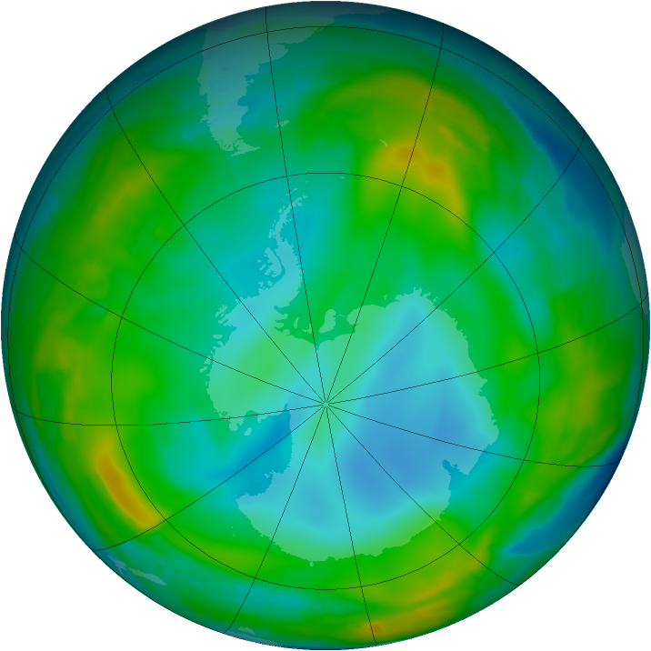 Antarctic ozone map for 27 June 2009